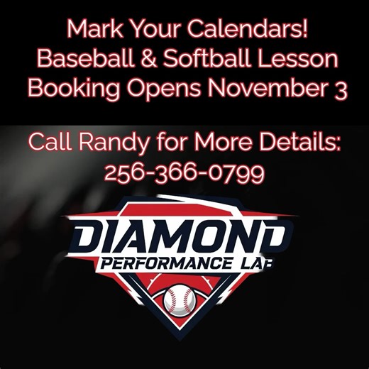 Ready to level up your game? 💥 Booking of Hitting and Pitching Lessons start November 3rd at the @Diamond Performance Lab Shoals Whether you’re looking to add pop to your bat or dial in your mechanics on the mound, we’ve got you covered. 🎯 Private and small group sessions available 📅 Starting November 3, 2025 📍 Diamond Performance Center 📞 Contact: Randy Holden for more details – 256-366-0799 Don’t wait — train like a pro this offseason! | East Cobb Baseball SouthEast