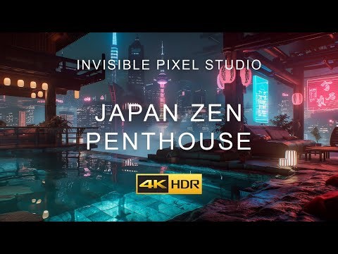Japan Zen Penthouse — 4K Relaxing Loop | Futuristic City, Neon Lights, Soft Ambient Motion