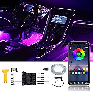 Car Interior LED Strip Light 6 in 1 Car Neon Ambient Lighting - Kits with 26.3FT Fiber Optic,16 Million Colors Sound Active Function and Wireless Bluetooth APP Control
