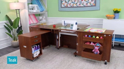 Kangaroo Sewing Furniture Aussie Sewing Cabinet with Kiwi Storage Caddy - Teak