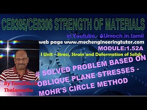 Solved Problem based on Oblique Plane Stresses - Graphical Method - SOM1.52A - SOM in Tamil