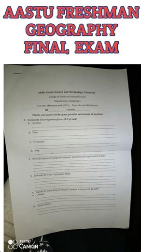 AASTU Geography Final Exam | Freshman Comprehensive Questions