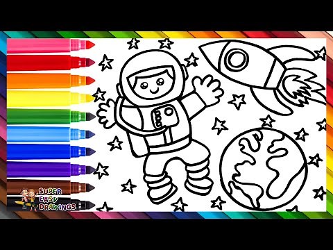 Drawing and Coloring an Astronaut in Space 👨‍🚀🚀🌎⭐🌈 Drawings for Kids