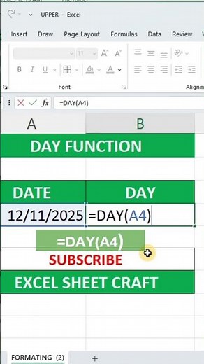 Excel DAY Function — Extract Day from Date