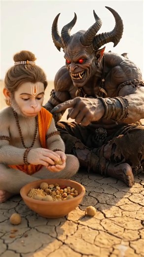 Hanuman Ji vs Demon 😱 Who Won the Food Challenge #hanuman #demon #food #ai #shorts