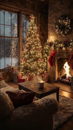 Cozy Christmas Living Room 🎄🔥 Slow Zoom In (8s Loop) #burningfireplace