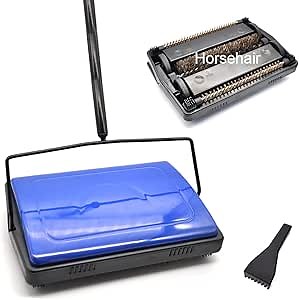 EZ SPARES Quiet Carpet Sweeper, Floor Sweeper with Horsehair Roller Brush Strong,Suitable for Carpet Cleaning Power,Bristle Sweeper,Great for House,Office,Kitchen,Carpet(Blue)