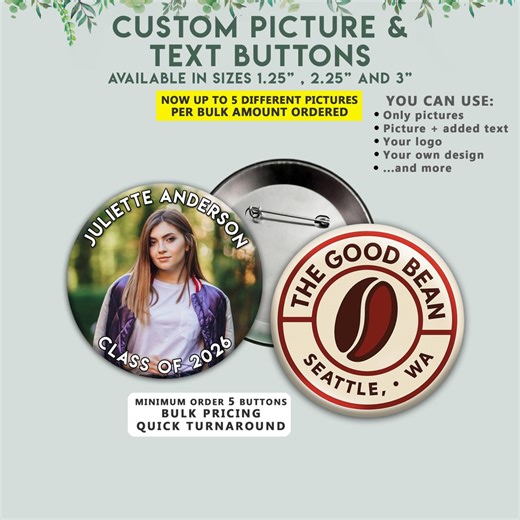 Custom Pin Buttons – Turn Anything Into a Personalized Photo Badge ( 1.25", 2.25" or 3" ) - Etsy
