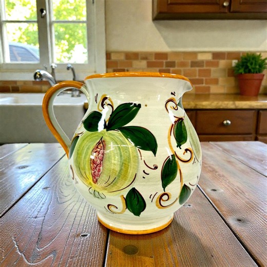 Italian Hand Painted Ceramic Jug • Pomegranate Motif • Modern Maiolica Style • 20 cm - Etsy