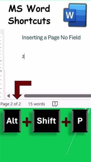 How to Insert a Page Number Field using Keyboard Shortcut Keys in MS Word Document