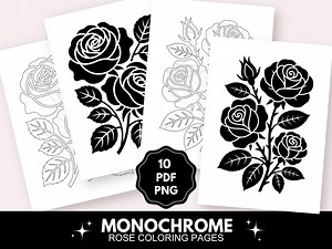 Monochrome Rose Coloring Book, Minimalist Floral Art, Stress Relief (PDF PNG Bundle) - Etsy UK