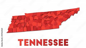 Tennessee map showing regions. Animated US state map with title. 4K resolution animation.