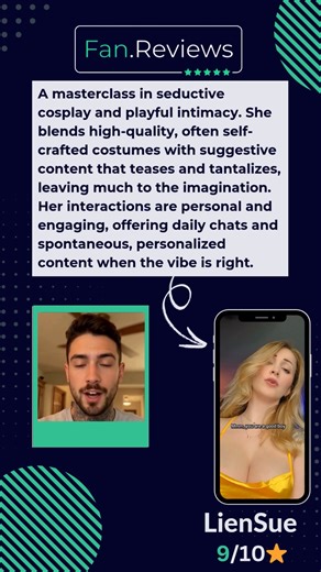 Fan Reviews on Instagram: "LienSue O.F. Review LienSue’s OnlyFans is a masterclass in seductive cosplay 🎭 and playful intimacy 🔥. She blends high-quality, often self-crafted costumes ✂️ with suggestive content that teases and tantalizes 😈, leaving much to the imagination. Her interactions are personal and engaging 💬, offering daily chats and spontaneous, personalized content when the vibe is right ✨. Her content is rich with erotic undertones and fantasy roleplay 🧙‍♀️, creating an alluring 