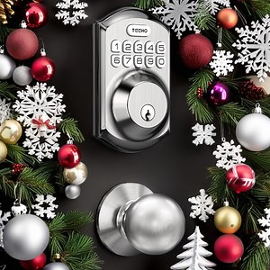 Teeho Smart-Locking Keyless Entry Door Knobs, Electronic Deadbolt Lock, Satin Nickel