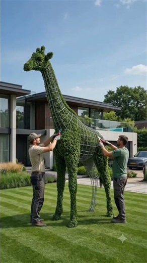 From Wireframe to Living Giant, Giraffe Topiary Transformation 🌿✨