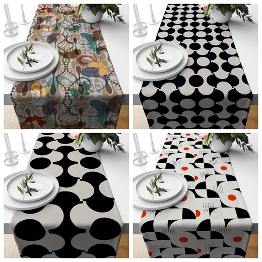 Mid Century Modern Table Runner, Geometric Abstract Dining Decor, Retro Scandinavian Kitchen Linen, Minimalist Table Decor - Etsy