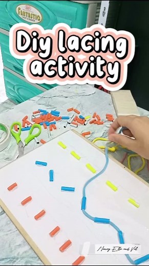 Diy lacing activity fir our kids😊 -hand eye coordination improvement #nanayellaandval #momlife #activitiesforkids #autism #asdawareness #autismmom #reelsvideo #reelsfb #reels #instreamadsmonetization | Nanay Ella and Val
