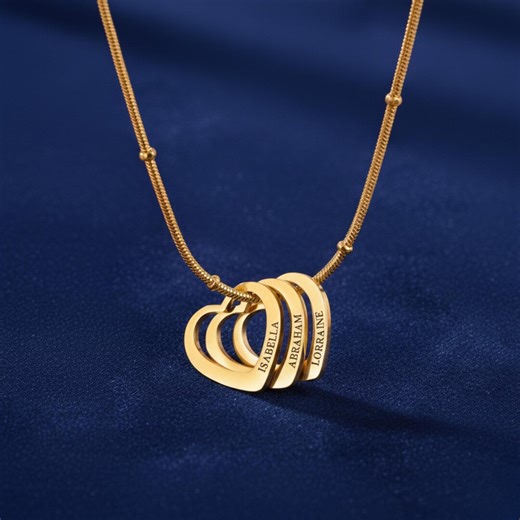 Personalized Multiple Heart Necklace, Custom Engraved Family Name Pendant, Stainless Steel Jewelry, Perfect Gift for Mom, Family Necklace - Etsy