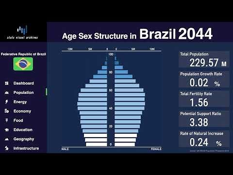 Brazil - Changing of Population Pyramid & Demographics (1950-2100)