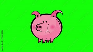 Pig cartoon animated character turn greenscreen isolated. Hog can run seamless loop. Useful turning hog not for sausage, but for any animated project. It will bring life to your animation of a farm.
