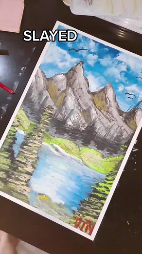 Oil Pastel Painting Tutorial: Bob Ross Inspired Sky and Mountains