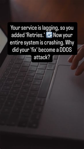 Mission simplify code on Instagram: "The Software Death Spiral: How Retries Kill Systems 🌪️ When a service gets slow, the most common “fix” is to retry the request. But in a distributed system, this is often the fastest way to commit architectural suicide. 🔍 The Mystery: The Retry Storm If your database is struggling and taking 2 seconds to respond, your application might timeout and retry. 1. If you have 100 instances of your app, and they all retry 3 times... 2. You just tripled the load on