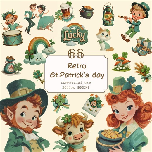 Retro St. Patrick’s Day Clipart Bundle | Vintage Cottage, Irish Farm| Highland Cow | Instant Download - Etsy