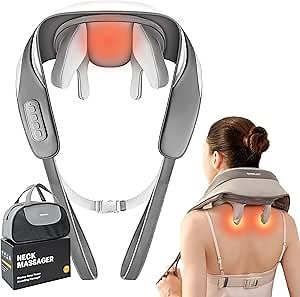 Neck Massager for Pain Relief Deep Tissue, Neck and Back Massager With Heat | Electric Shiatsu Massage Pillow for Shoulder Leg Body Muscle Pain Relief, Gifts For Women Men Mom Dad with bag