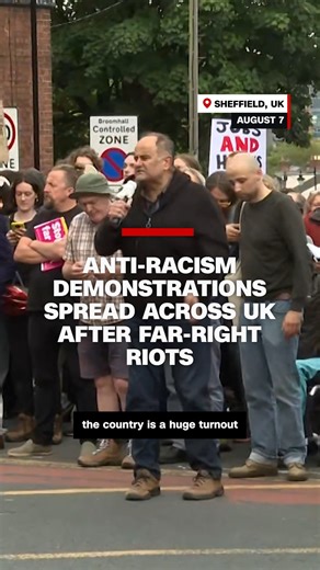 Yesterday anti-racism demonstrators in the UK outnumbered far-right supporters after more riots were expected to take place, CNN's Nada Bashir reports. https://cnn.it/3SFZ4C6 | CNN