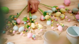 Riceshoot 2 Set Easter Table Centerpiece Decor Artificial Easter Egg Picks with Metal Vase Daisy Flowers Sprays Floral Berry Stems Colorful Egg Twig Branches for Spring Home Party Decoration