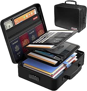 Fireproof File Box with Lock, Document Box Storage Organizer, Suitable for Hanging File Folders in Letter Size, Collapsible File Box, Reflective Strip for Fast Find (12.2"*6"*10.2, Green)