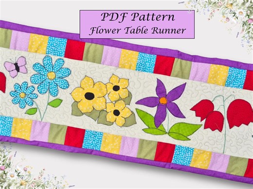 Spring Flower Table Runner Quilt Pattern – Applique Floral Design (PDF Download) - Etsy