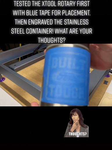 Tested the xTool rotary first with blue tape for placement. Then engraved the stainless steel container! @xtoolofficial #laswrengraving #lasers #xtoold1 #xtool #lasercnc #diodelaser