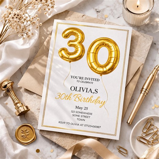Elegant 30th Birthday Invitation Template | Invitation for Her | Editable Gold Canva Invite (digital Download) - Etsy