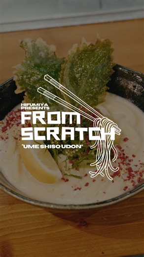 HifumiyaUdonNoodle on Instagram: "‘Ume Shiso Udon’ , our new summer special is available from TOMORROW! Chef Ryo walks us through each element of the dish – freshly made udon, soy milk-based broth, finely sliced spring onion and shiso, sesame seeds, freeze-dried plum flakes, lemon, fresh ginger, pickled plum (ume) and shiso tempura. Served cold, it’s refreshing, addicting and made for summer. This is our new summer dish, from scratch. Reel 5: ‘Ume Shido Udon’ | From Scratch 📹 by @benfordmedia #