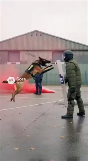 "Demonstrate how UK police dogs are trained for crowd control during riots, including gear/commands