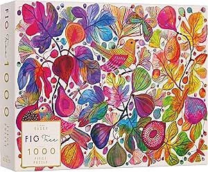 Elena Essex 1000 Piece Puzzle for Adults - Fig Tree | Puzzles | Puzzles for Adults | Colorful Floral Bird Rainbow Gradient Puzzle | Jigsaw Puzzle Size 20x28 inches