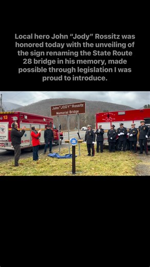 3.4K views · 55 reactions | Local hero John “Jody” Rossitz was honored today with the unveiling of the sign renaming the State Route 28 bridge in his memory, made possible through legislation I was proud to introduce. | Peter Oberacker | Facebook