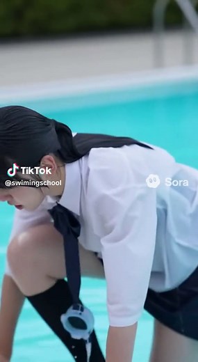 着衣泳の練習で制服を着てプールへ