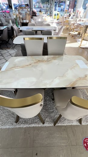 Elegant design with practical protection. ✨ This 180–260cm extendable dining table features a ceramic top protected by a glass layer, finished in jade & champagne, paired with brushed gold leather champagne chairs for a refined and luxurious dining space. Exclusively by House of Brands Manchester 📍 Visit our Manchester showroom 💬 Enquire & order via WhatsApp: 44 7512 633257 Sale on for a limited time until the end of March. #LuxuryDiningTable #ExtendableDiningTable #CeramicDiningTable #DiningR