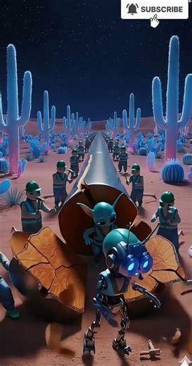 “A Mini Alien Robot found working under glowing desert skies 👽✨ | #AIArt #8KCGI #CinematicRender”