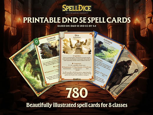 DnD PRINTABLE SPELL CARDS Illustrated Bundle (2014 & 2024) 780 spell cards Poker Size by SpellDice