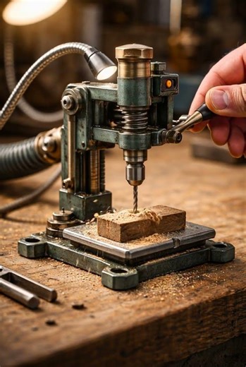 Mini Drill Press in Action – Satisfying Wood Drilling!