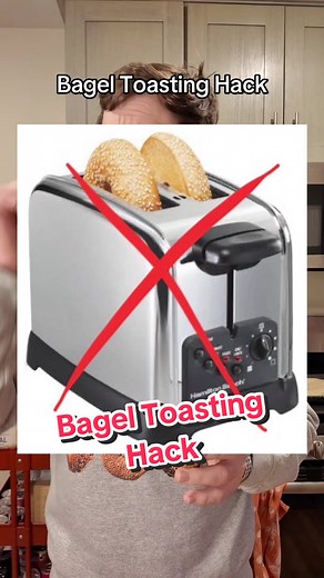 instead of slicing and then toasting, try this: rinse whole bagel under warm water, toast whole at 350F for 5-8 min, then slice and enjoy #bagel #bageltok #breadtok #toast #toaster
