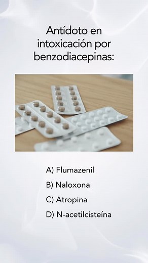 qENARM on Instagram: "¿Cuál es el antídoto de elección en una intoxicación por benzodiacepinas? . . . . . A) El antídoto para las benzodiacepinas es el flumazenil. Es un antagonista competitivo de los receptores GABA-A en el sitio de unión de las benzodiacepinas Se administra por vía intravenosa, su acción es rápida pero de corta duración, por lo que puede requerir dosis repetidas o infusión continua. Uso clínico: Revertir la depresión del sistema nervioso central causada por sobredosis de benzo