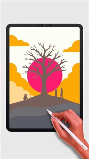 Sunset landscape drawing