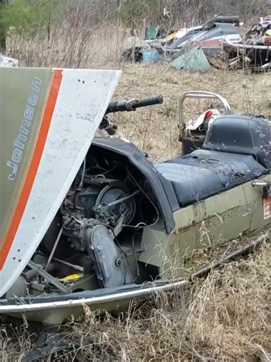 Vintage snowmobile graveyard with Ski-Doo, Moto-Ski, Johnson, and more. #snowmobile