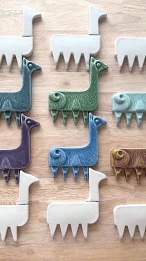 It’s a nice day to play with my strutting llama tiles. Every animal has a blank corresponding tile that’s trimmed to set these crazy shapes into linear settings. | Good Press Ceramics