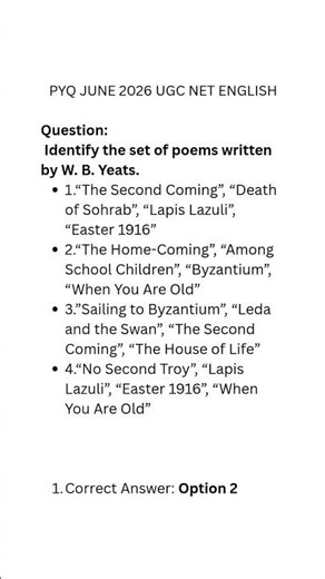 UGC NET English Literature MCQ | W.B. Yeats Important Poems with Explanation