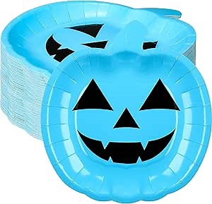 Umigy 120 Pcs Disposable Halloween Plates 7 Inch Pumpkin Plates Halloween Paper Plates Halloween Dinner Plates blue Pumpkin Grimace Halloween Plates for Halloween Decoration Halloween Party Supplies
